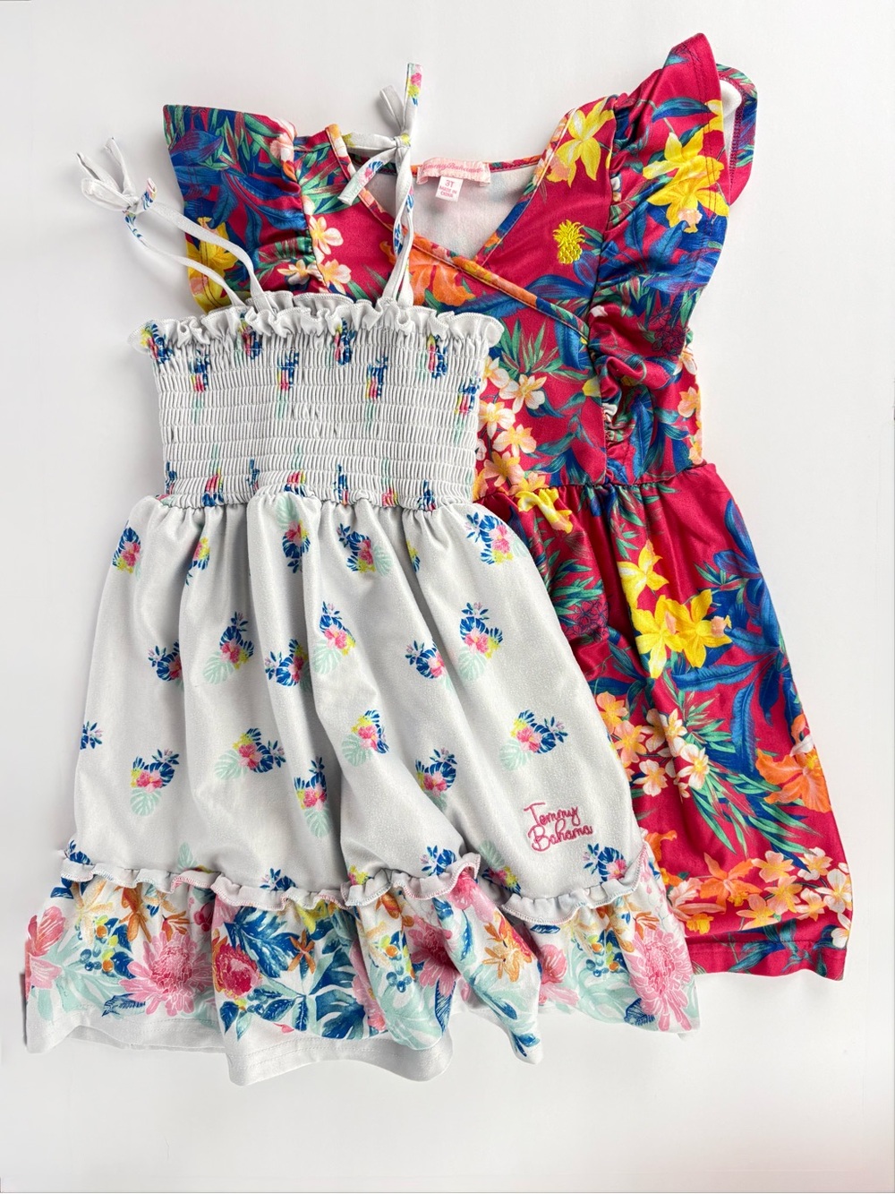 2 Dress SET- Tommy Bahama Toddler Tropical Floral Sundresses - Hot Pink & White